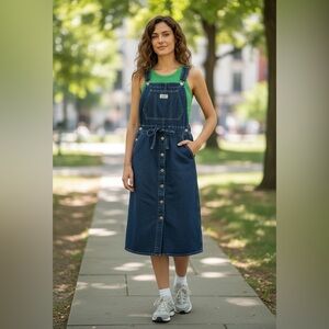 Levi's Skirtall Jumper Dress Women's Medium Wash Button Front Denim Overalls